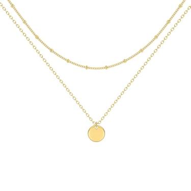 Imagem de Colar feminino com pingente em camadas, banhado a ouro 14 K, colar delicado com várias fileiras, colar ajustável com pérolas/moeda/coração/zircão, colar de joias modernas de ouro para mulheres