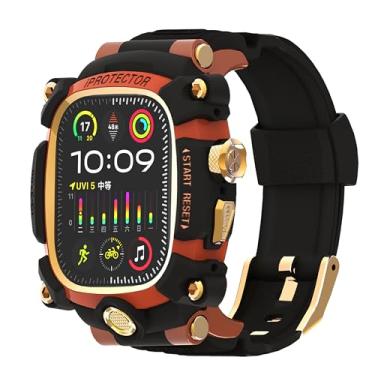 Imagem de Capa de relógio iG-3100 para Apple Watch Ultra 2 de 49 mm com capa, capa robusta de silicone para Apple Watch Ultra 1 de 49 mm, capa protetora completa para homens, dourada