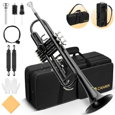 Imagem de CAHAYA Conjunto de trompete padrão BB: instrumento de trompete de estudante de latão com estojo rígido luvas de bocal 7C para orquestra de banda de estudantes iniciantes ou avançados, preto