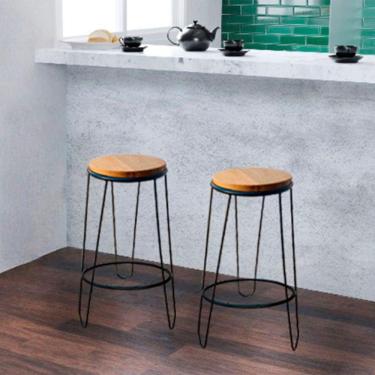 Imagem de Kit 2 Banquetas Guatemala Industrial Madeira Maciça 70cm Marrom