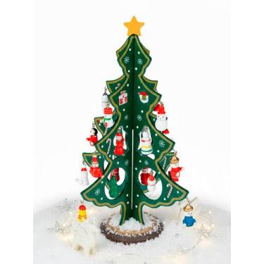 Imagem de Mini Árvore Natal Madeira 3D 20 Enfeites Decoração Mesa 25cm - Klizz, 
