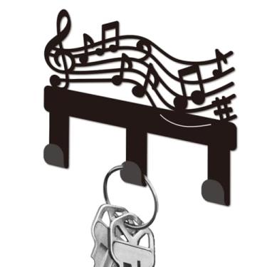 Imagem de DELORIGIN Suporte de chave de notação musical para parede, pequenos ganchos pretos para chaves de ferro montado na parede com 3 ganchos, cabide para chaveiro, bolsa, coleira de cachorro, armazenamento