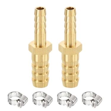 Imagem de METALLIXITY 2 peças de mangueira de latão para adaptador de farpa de 3/10.2 cm x 5/20.3 cm com 4 braçadeiras de mangueira para sistemas de combustível automotivo, motocicleta, marítimo, caminhão, RV