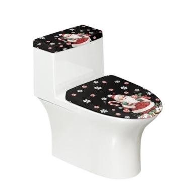 Imagem de Vanideaoty Conjunto de 2 capas de vaso sanitário e tampa de vaso sanitário com floco de neve, Papai Noel, serve para a maioria dos tanques e tampas de vaso sanitário