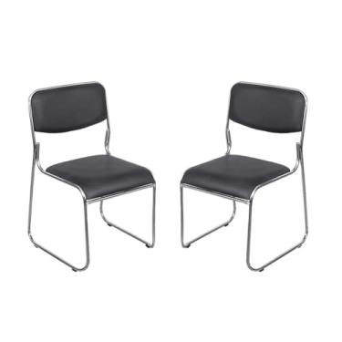 Imagem de Kit 2 Cadeiras de Escritório Preta em PU Estrutura Fixa 51 * 47 * 81cm