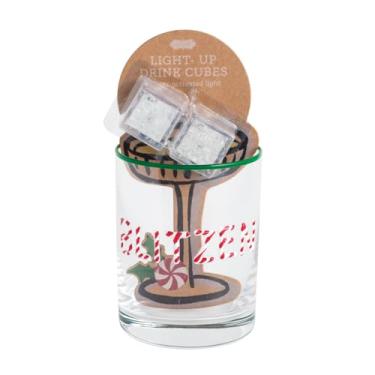 Imagem de Mud Pie Conjunto de cubos de bebida de Natal Blitzen Glass & Light-Up