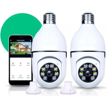 Imagem de PROMO Kit 2 Câmera Segurança IP Lâmpada WiFi Inteligente Vigilancia Full HD 1080p Visão Noturna Infravermelho 1080P, Bivolt, Detecção de Movimento, Áudio Bidirecional, Prova D'água Giratória 360°