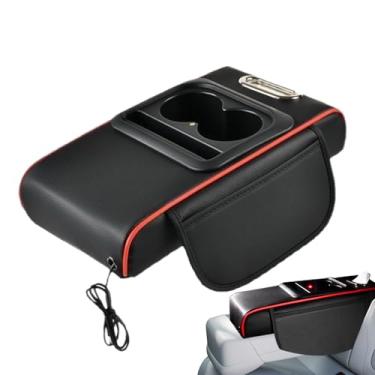 Imagem de Caixa Organizadora Para Apoio De Braço Do - Porta-lenços Com Slot De Telemóvel Em Couro - Proteção para Porta-copos da Consola Central,Para Telemóvel Cartão Chave Garrafa de Água para Camião SUV RV Se