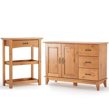 Imagem de Kit Balcão Buffet 2 Portas e Aparador para Sala 100% Madeira Lotus