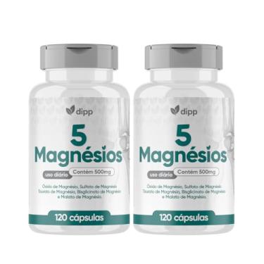 Imagem de 5 Magnésios – Fórmula Completa com Óxido, Sulfato, Taurato, Bisglicinato e Malato – Alta Absorção – 120 Cápsulas kit com 2 Frascos