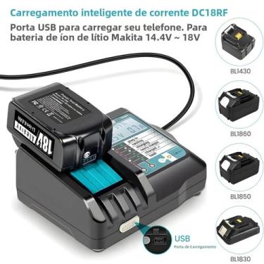 Imagem de Carregador De Bateria Li-ion 18V 14.4V Makita BL1830 BL1430 3.5A USB D