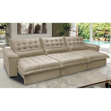 Imagem de Sofá Retrátil E Reclinável 3,22m Com Molas Ensacadas Cama Inbox Aconchego Tecido Suede Bege