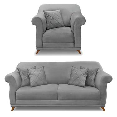 Imagem de Kit Poltrona E Sofá 2 Lugares 1,80m Veludo Cinza Grafite