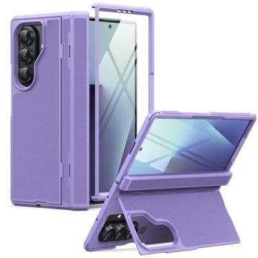 Imagem de HIERYQHE Capa para Samsung Galaxy Z Fold 7 embutida [película de privacidade] [proteção de dobradiça] [suporte] capa protetora de corpo inteiro para Z Fold 7 5G 2025 - preta (roxa)