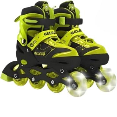 Imagem de Kit Patins Infantil 4 Rodas com Rodas Iluminadas, Amarelo, Tamanho 35-38, com Capacete, Joelheiras e Cotoveleiras, para Crianças a partir de 3 Anos, Suporta até 90kg