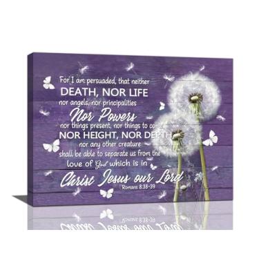 Imagem de Arte de parede de dente-de-leão, decoração de parede de imagens roxas de fazenda, impressões em tela de borboleta rústica, pintura de versículo bíblico das escrituras, arte emoldurada para banheiro