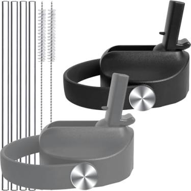 Imagem de Tampas de canudo atualizadas para Hydroflask boca larga 947 g 1,134 g, tampa de canudo à prova de vazamento de substituição com alça flexível, tampa fácil sem BPA para Hydro Flask 16 18 garrafas de