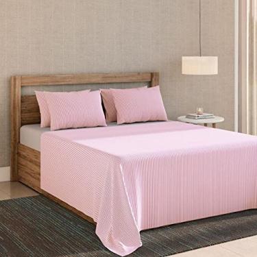 Imagem de Lençol Solteiro Com Elástico Listrado Teka Harmonia Rosa 100% Algodão