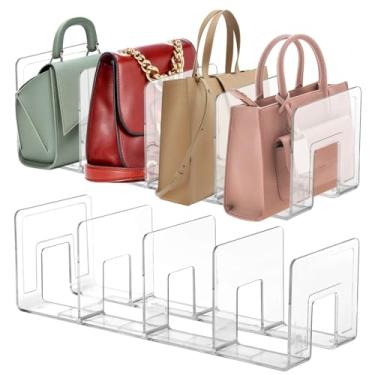 Imagem de Pacote com 2 divisórias de bolsa de plástico transparente com 4 compartimentos, 41 × 14 x 13 cm, organizadores de bolsa para bolsas de mão e carteiras, ideal para armazenamento de armário e armário