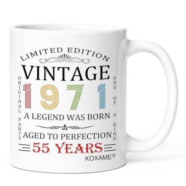 Imagem de KOXAME Presentes de aniversário de 55 anos para mulheres e homens, caneca de café vintage 1971 325 g, presente de aniversário de 1971 para mãe, pai, marido, esposa, papai, avó, amigo, nascido em 1971