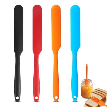 Imagem de Conjunto de 4 espátulas de silicone, espátulas finas resistentes ao calor de cabo longo para potes e garrafas, raspadores flexíveis antiaderentes para assar, misturar, geléia, creme de bolo e espalhar
