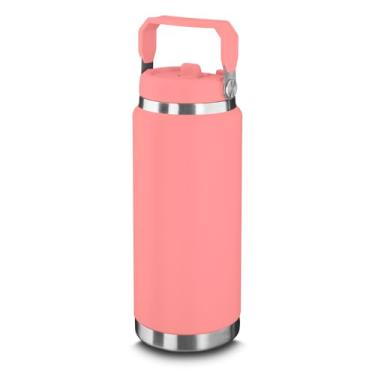 Imagem de Garrafa Térmica Aço Inox 900ml (Isolamento a Vácuo) c/Parede Dupla e Pintura a Pó – Conserva 12h Gelado / 8h Quente – Antivazamento c/Alça e Canudo (Rosa)