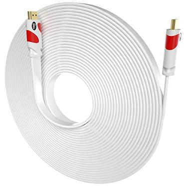Imagem de Postta Cabo HDMI plano 40 pés Flat HDMI 2.0 suporta 4K, 3D, 2160p, 1080p, Ethernet e retorno de áudio-branco-vermelho