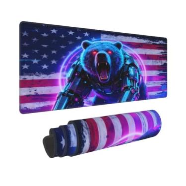 Imagem de CANFLASHION Tapete de mouse com bandeira americana, tapete de mesa de escritório 80 x 28 cm, mouse pad grande para jogos com design de urso, GG estendido à prova d'água para computador com base de