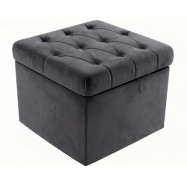 Imagem de Puff Baú Capitonê 50x50x45cm Vit Decor – Suede Bege – Assento, Organizador e Decoração (Cinza Escuro)