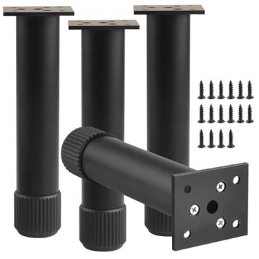 Imagem de funifiti Pernas de móveis ajustáveis de metal para suporte de TV, conjunto de 4 pés pretos de suporte de 20 cm para cômoda, sofá, mesa de café, liga de alumínio, acessórios de móveis para pés de