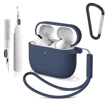 Imagem de Vanjua Capa protetora para AirPods Pro 3 2025, capa protetora de silicone macio para Apple AirPods Pro 3ª geração com kit de limpeza de chaveiro, capa para AirPod Pro 3 para mulheres e homens (azul