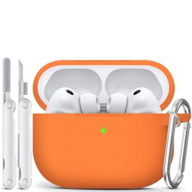 Imagem de MCTOPZO Capa para AirPods Pro 3 2025 vem com kit de limpeza, capa protetora de silicone macio para Apple AirPods Pro 3ª geração com chaveiro, capa para AirPod Pro 3 para mulheres e homens - laranja