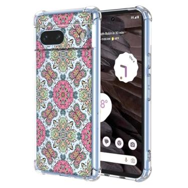 Imagem de WEIOUHR Capa para Pixel 7A Google 7A transparente macia TPU estilo boêmio, capa protetora leve resistente a choques e arranhões, para Google Pixel 7A (rosa verde)