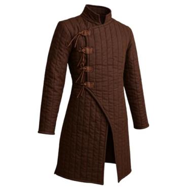 Imagem de AnNafi® Casaco Medieval Grosso Acolchoado Gambeson Aketon | Manga Completa Marrom Fantasia Armadura Gambeson | Vestido de teatro SCA (Médio)