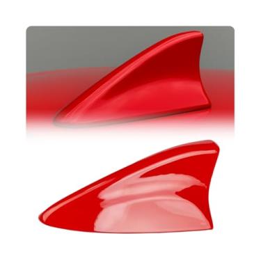 Imagem de Antena tubarão vermelha universal Shark Fin AM/FM conexão rádio funcional carro brilho acessório Barbatana