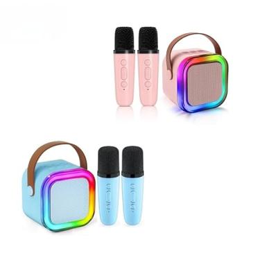 Imagem de Kit Karaokê Infantil com 2 Microfones - Caixa de Som Bluetooth à Prova D'água para Crianças 3-12 Anos(KIT2- Rosa+Azul-Com 2 Microfon)