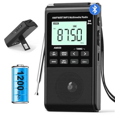 Imagem de Rádio FM Bluetooth AM com bateria recarregável de 1200 mAh, rádio portátil de bolso com transistor com melhor recepção, alto-falante grande de 5 W, tela LCD, conector de fone de ouvido, suporta cartão