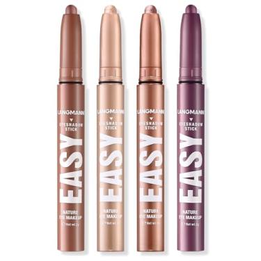 Imagem de LANGMANNI Palito de sombra, conjunto de 4 canetas multicoloridas à prova d'água, kit de maquiagem cremoso de longa duração, bastão de contorno de tons naturais e brilhantes, presentes para mulheres