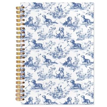 Imagem de YTRGI Caderno espiral floral para cães chinoiserie azul e branco, presentes de cachorro Weiner para mulheres, caderno de diário de cães engraçados, cadernos de cães para trabalho escolar, material de