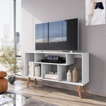 Imagem de Rack Bancada Para Tv De Até 43 Polegadas Com Prateleira E Nichos Para Sala De Estar Casa Jd (Branco)