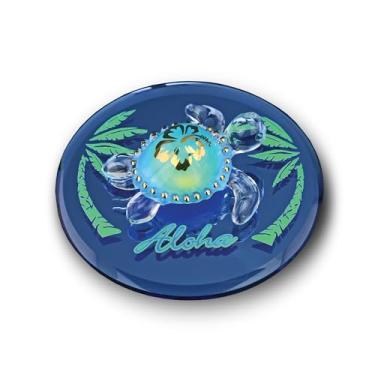 Imagem de Glass Baron Tartaruga marinha Aloha estatueta feita à mão em vidro colecionável com cristais e ouro 22 quilates oceano decoração costeira escultura