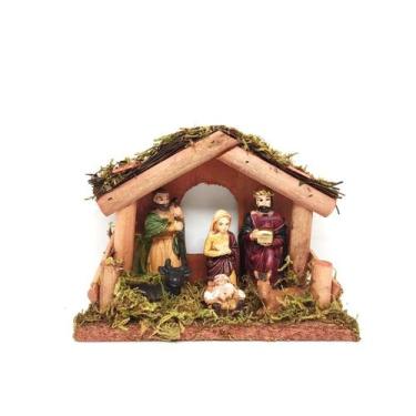 Imagem de Presépio Resina Premium Manjedoura Madeira 15cm 6 Figuras - Master Chr