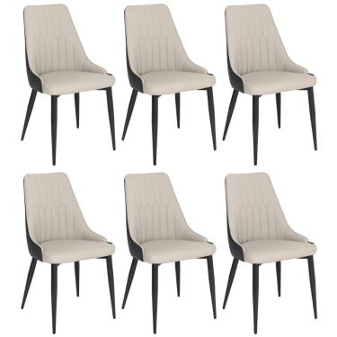 Imagem de Kit 6 Cadeiras De Jantar Estofada Torino Design Italiano Costuras Geométricas Base Em Metal - Bege-cinza Escuro