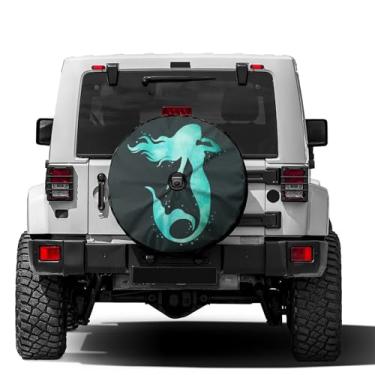 Imagem de Dujiea Capa Para Pneu Sobressalente Green Mermaid Com Furo Câmera De Ré, Protetores Roda Universais Jipe, Trailer, Van, Suv, Caminhão, Trailer E Muitos Veículos 17 Polegadas