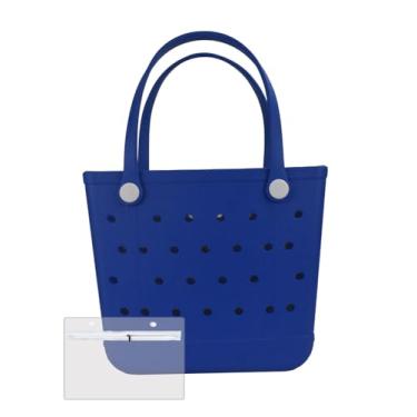 Imagem de Urvczza Bolsa de praia de borracha, bolsa feminina à prova d'água, para viagens, piscinas e academias, Jewei Blue/M, Medium, Bolsa de praia à prova d'água