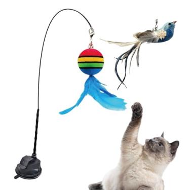 Imagem de Brinquedos para gatos internos, brinquedos interativos para gatos, varinha provocadora de pássaros, varinha portátil com ventosa, acessórios para gatinhos, suprimentos para animais de estimação para
