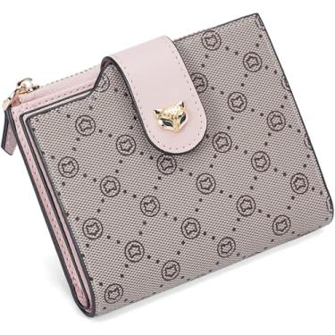 Imagem de FOXLOVER Carteira pequena feminina com bloqueio de RFID de couro macio dobrável com zíper e bolso para cartão de crédito com janela para identidade e caixa de presente, rosa, 3.7" x 4.5" x 1.2" inches