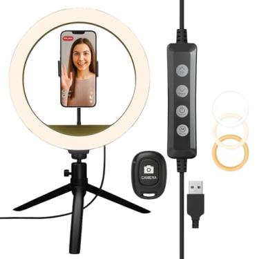 Imagem de Anel de luz LED RGB de 26 cm para transmissão ao vivo – modos de cor ajustáveis, suporte de telefone, tripé de mesa, luz de preenchimento de beleza para TikTok, YouTube, maquiagem, fotografia, zoom