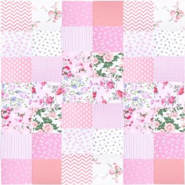 Imagem de Pacotes de berloques de 42 peças para acolchoamento, tecido rosa de 12 cm, quadrados, tecido acolchoado de algodão, pré-cortados, pacotes de quadrados de colcha floral, patchwork para costura, faça