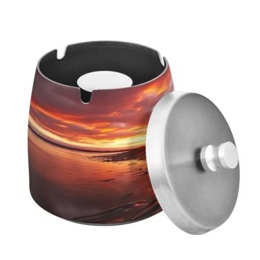 Imagem de Blueangle Cinzeiro de farol pôr do sol com tampa para cigarros, à prova de vento/chuva, aço inoxidável, sem fumaça, inodoro, cinzeiro para uso interno ou externo (523)